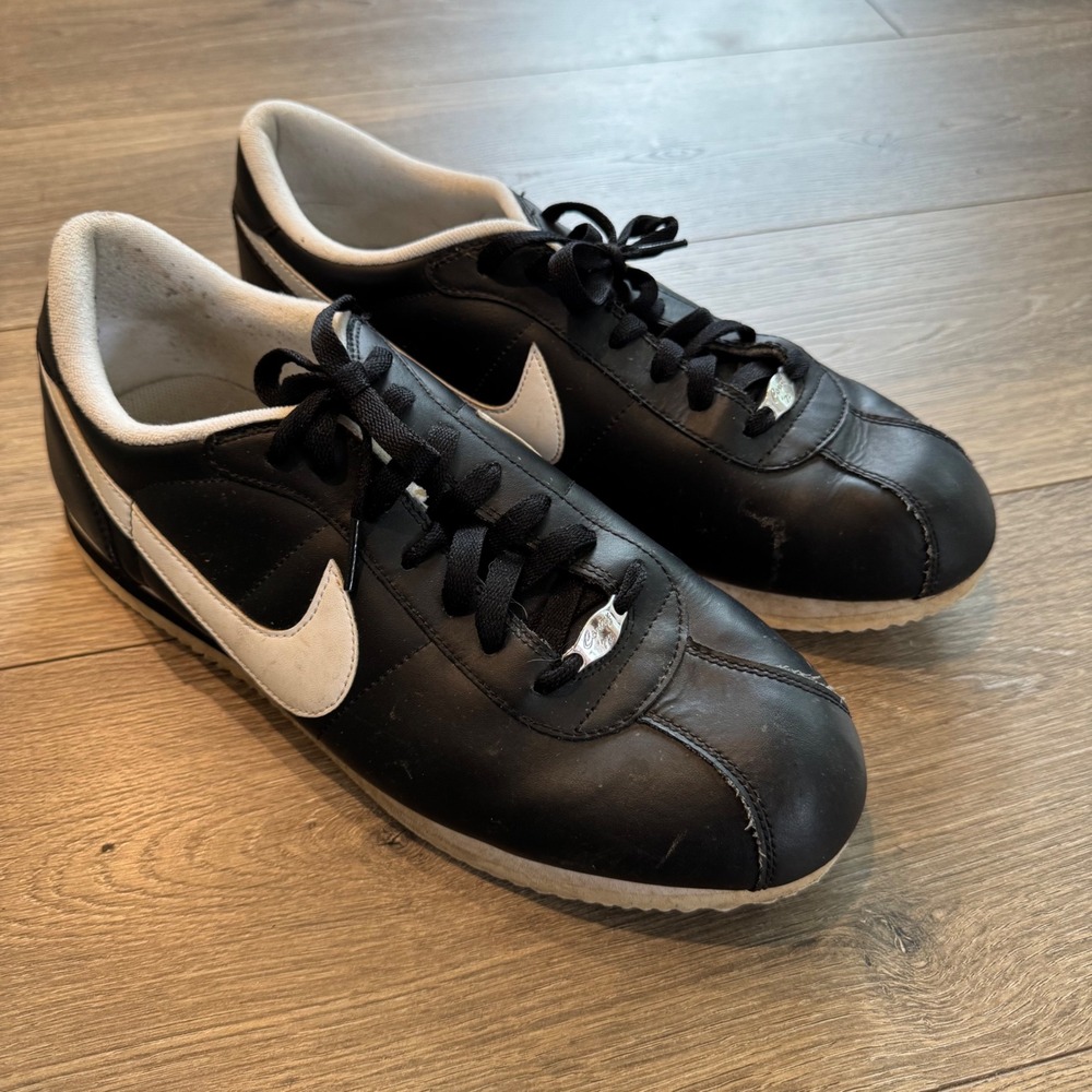 Nike Cortez Basic Leather Black White Sneakers 316418-012 Mens 11.5